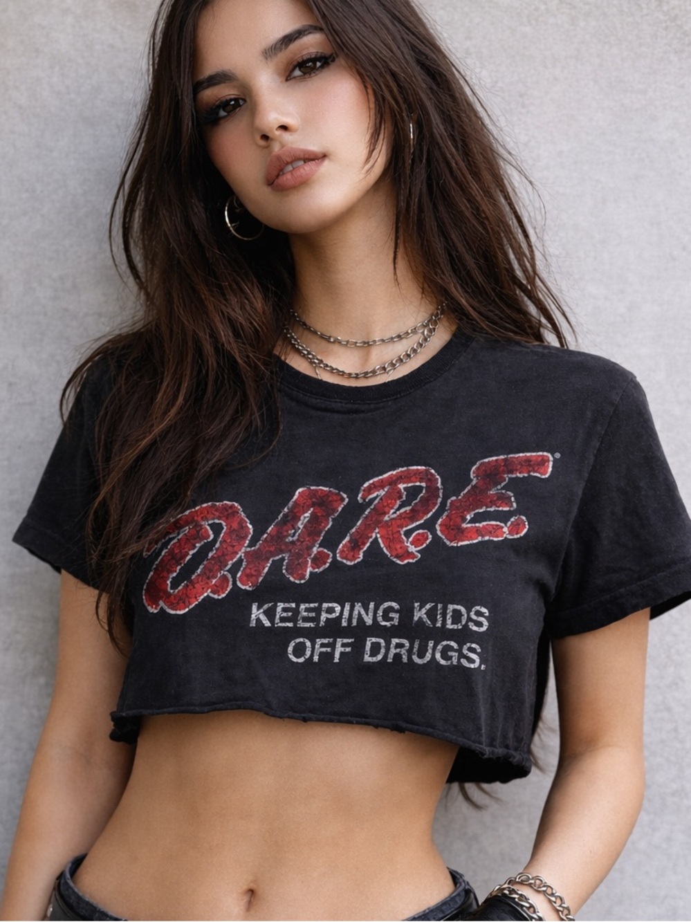 Vintage D.A.R.E. Cropped Tee Black Graphic Y2K Baby Tee S/M Grunge